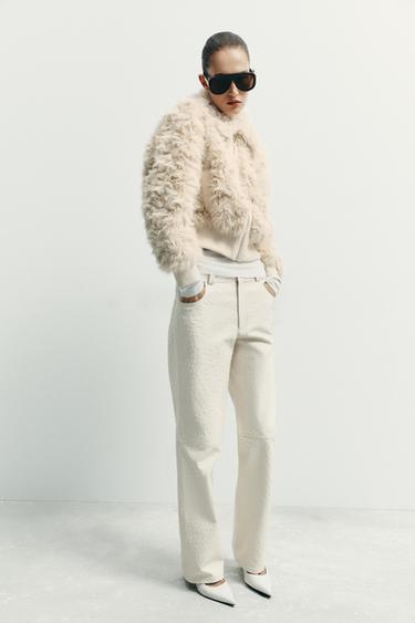 FAUX FUR BOMBER JACKET - Ecru by Zara
