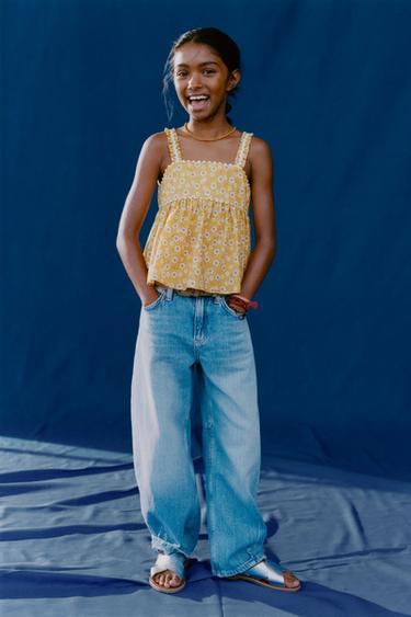 FLORAL TOP WITH RICKRACK TRIM - Pastel yellow by Zara