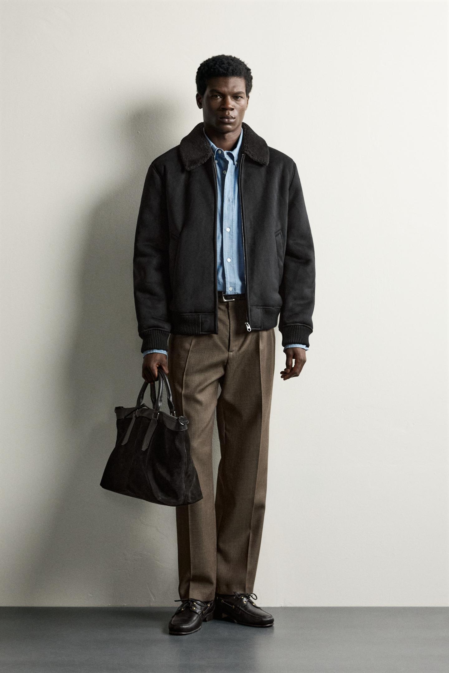 Мужская куртка Zara Faux Leather and Faux Shearling, цвет: Чёрный