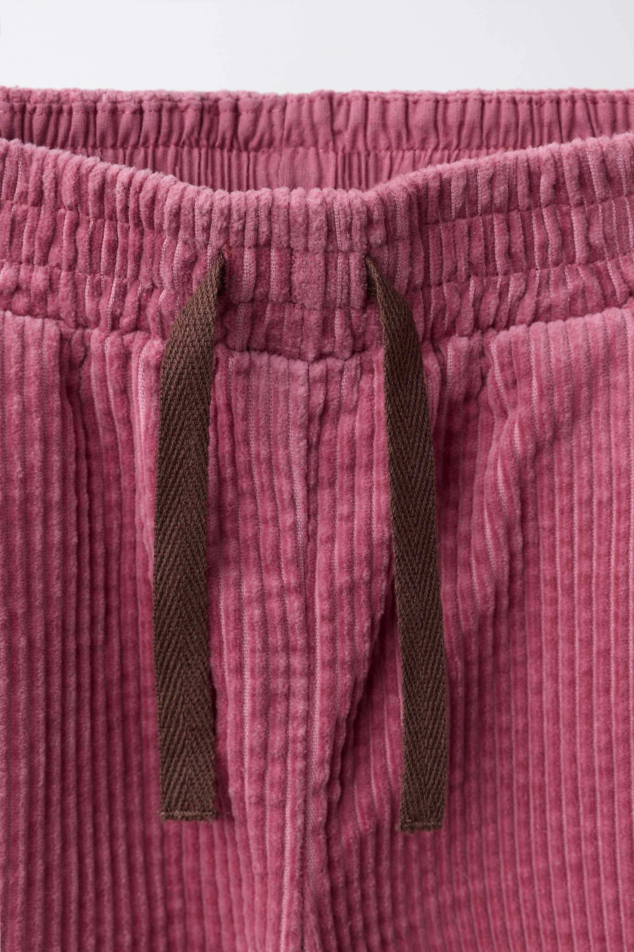 CORDUROY WIDE-LEG PANTS WITH LACE TRIM