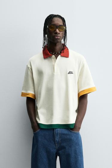 POLO PUNTO RELAXED FIT COMBINADO - Blanco roto de Zara