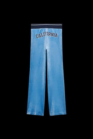 Zara EMBROIDERED VELVET PANTS - Blue