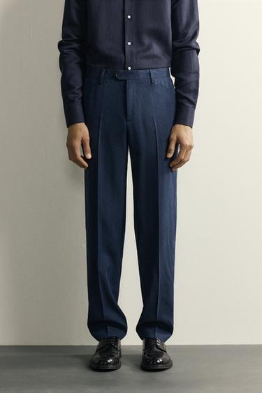 LINEN-WOOL REGULAR FIT SUIT TROUSERS - Blue by Zara