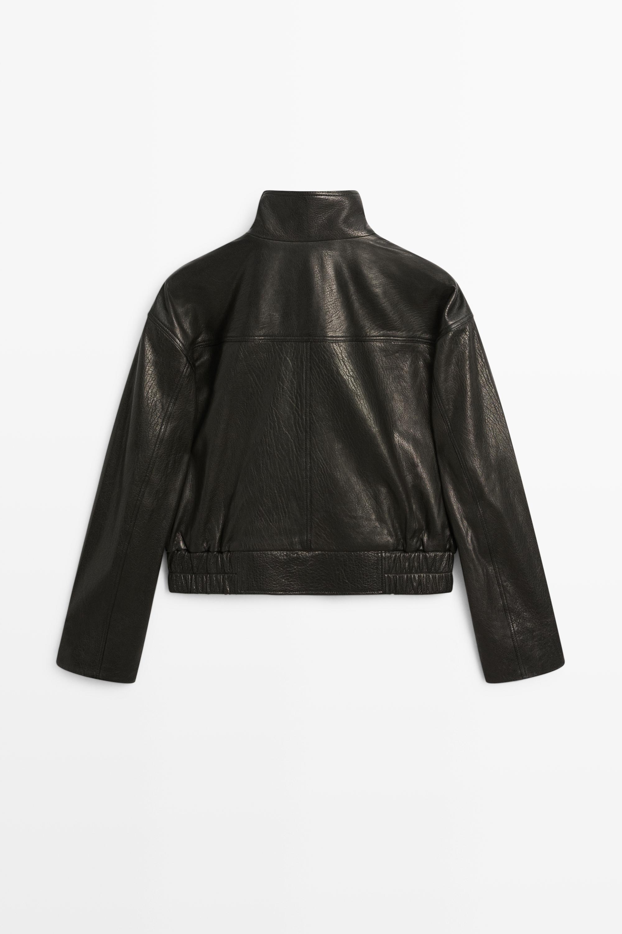 Veste courte à col montant en cuir nappa