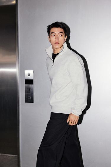 BASIC QUARTER-ZIP SWEATSHIRT - Grey marl by Zara