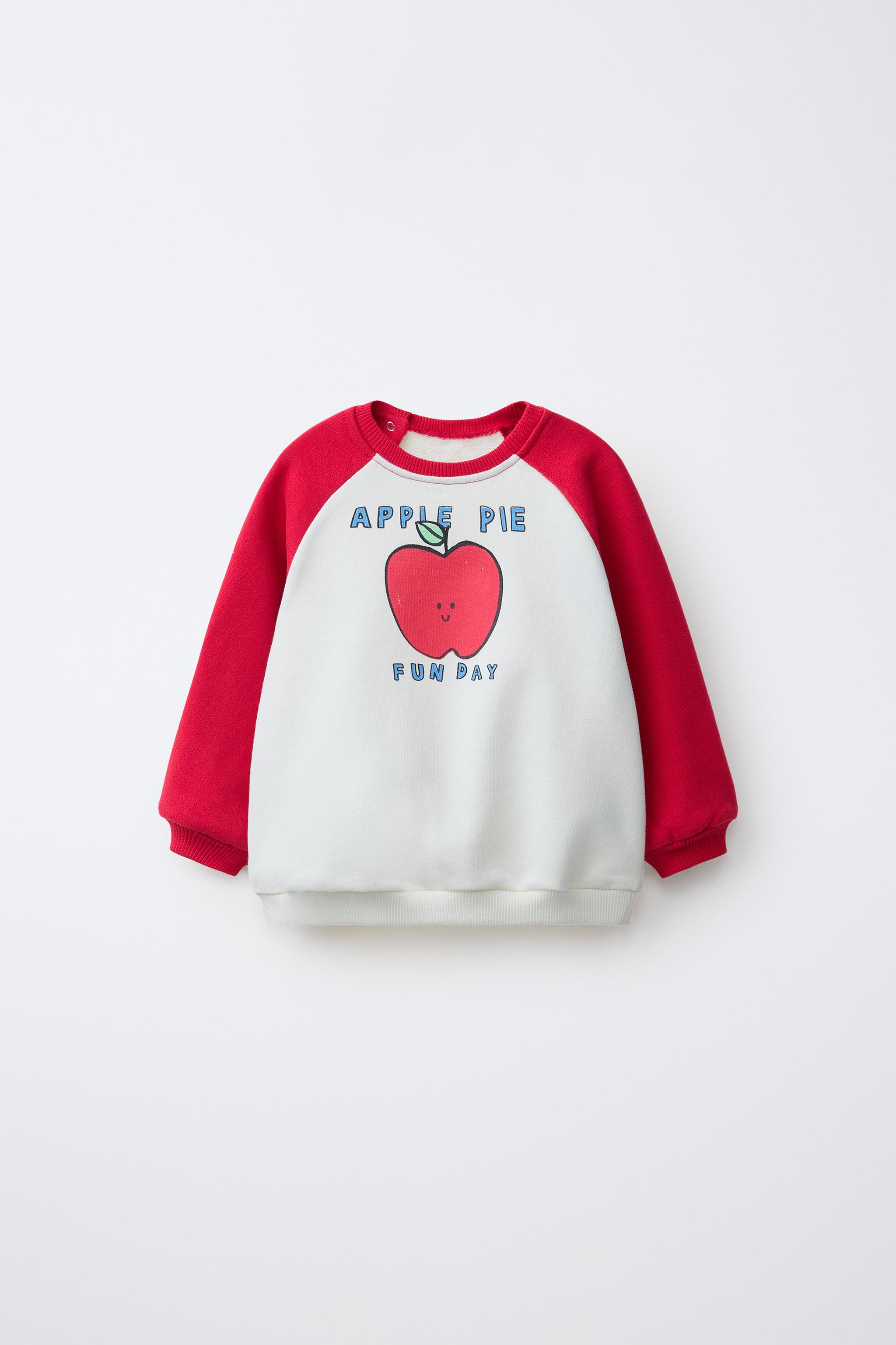 APPLE RAGLAN SLEEVE SWEATSHIRT — Ecru / Red