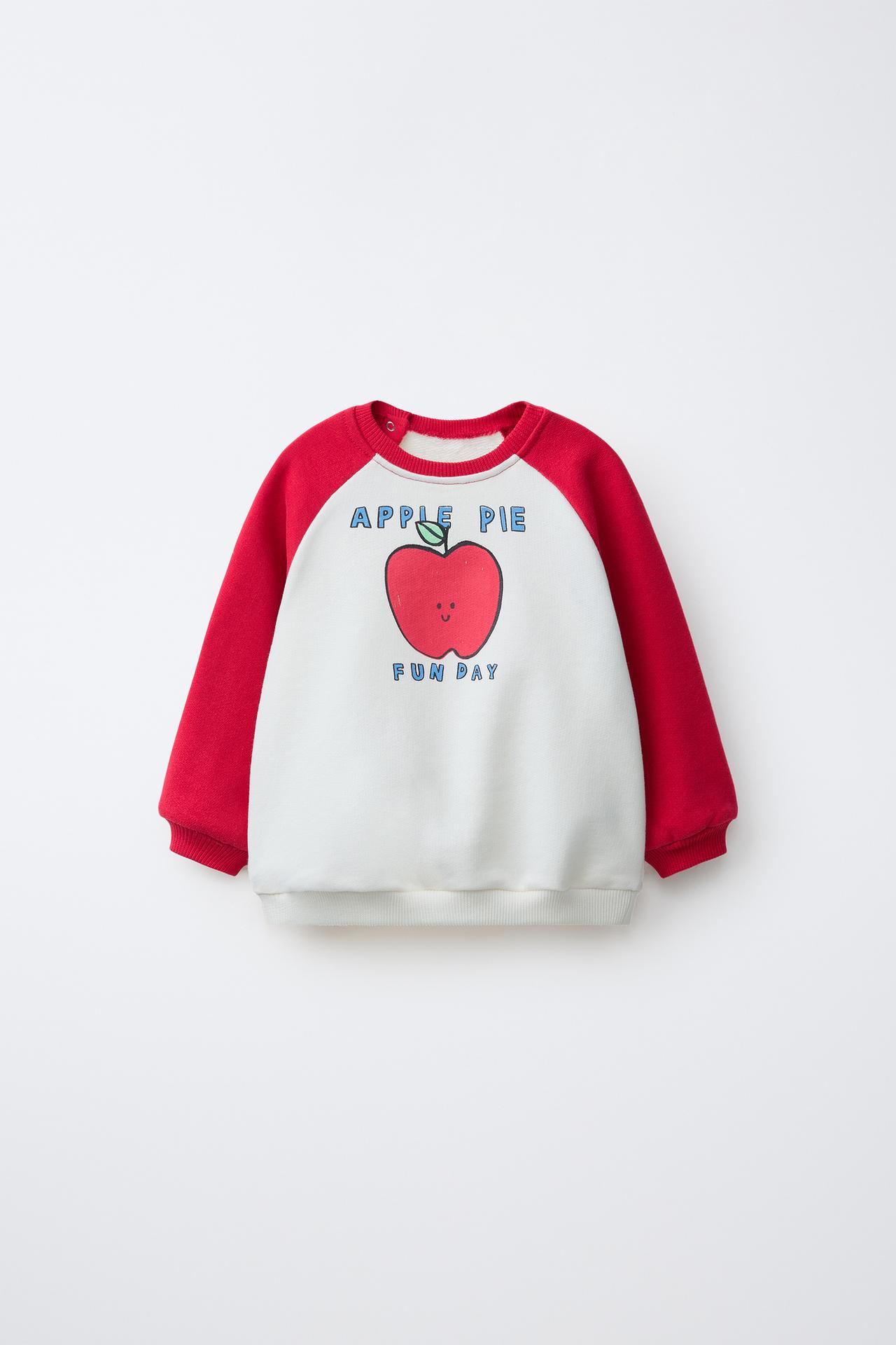 APPLE RAGLAN SLEEVE SWEATSHIRT — Ecru / Red
