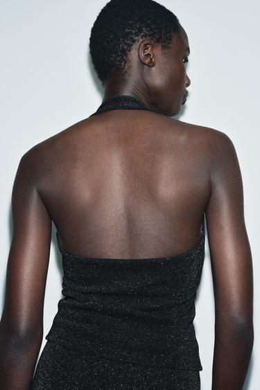 TOP HALTER STRETCH BRILLANT - Noir de Zara - Image 3