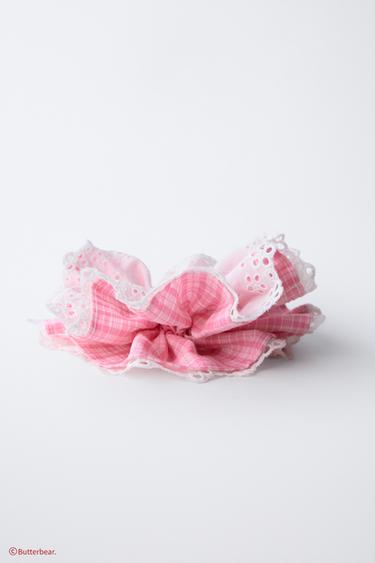 BUTTERBEAR © DOUBLE CHECK AND EMBROIDERED HAIR TIE - Pink by Zara - Image 2