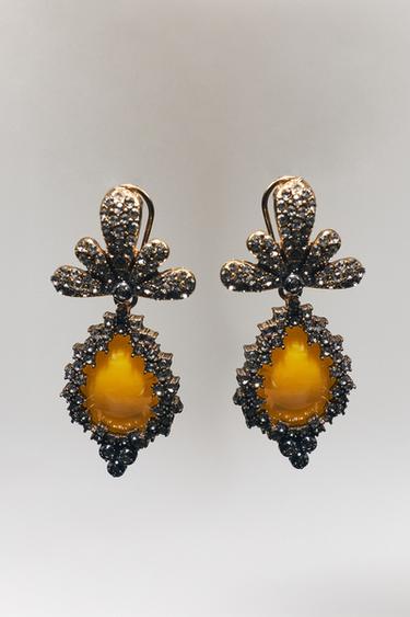 Zara RHINESTONE STONE EARRINGS - Golden