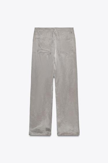 ZW COLLECTION FLOWING SATIN TROUSERS - Light grey by Zara - Image 2