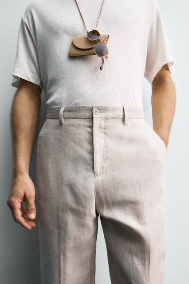 100% LINEN SUIT TROUSERS - Light beige by Zara - Image 4