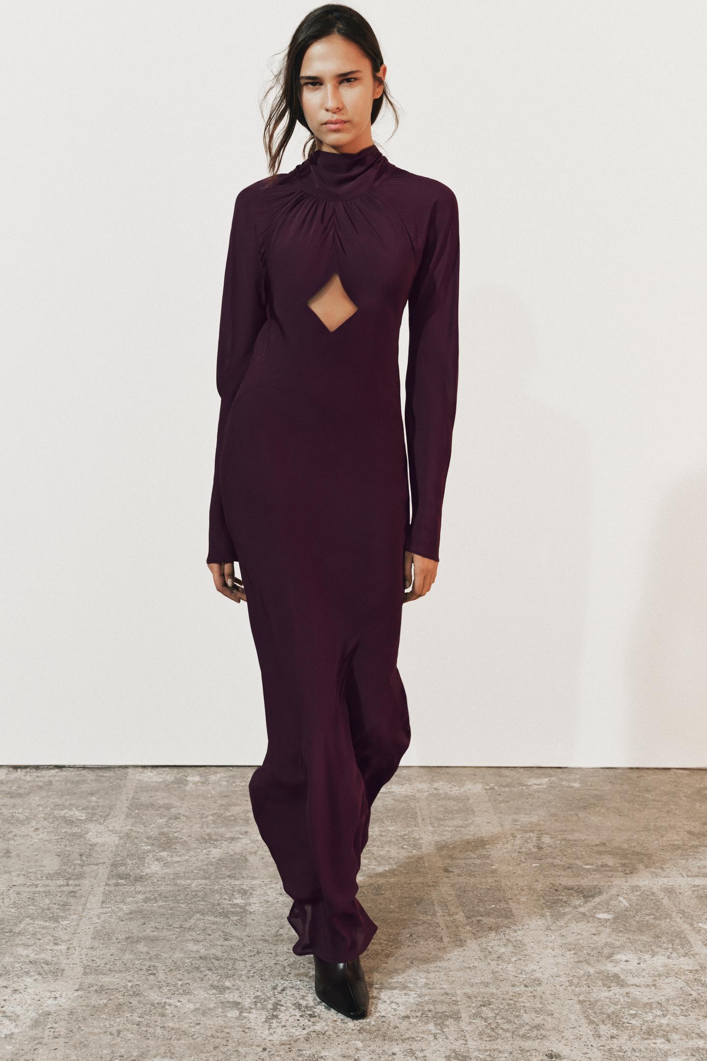 Женское платье Zara ZW Collection Cut-Out Maxi, цвет: Баклажановый
