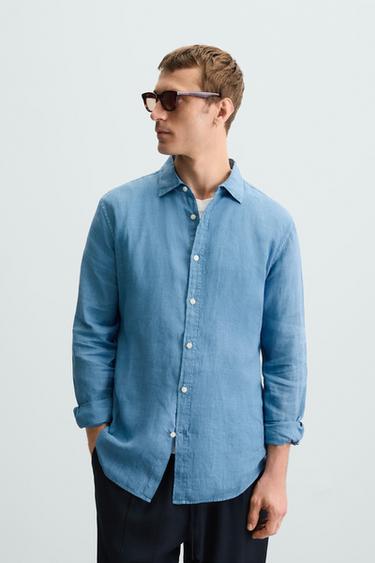 CAMISA REGULAR FIT LINO - Azul claro de Zara