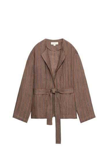 בלייזר פסים 100% פשתן - Brown Stripes של Zara