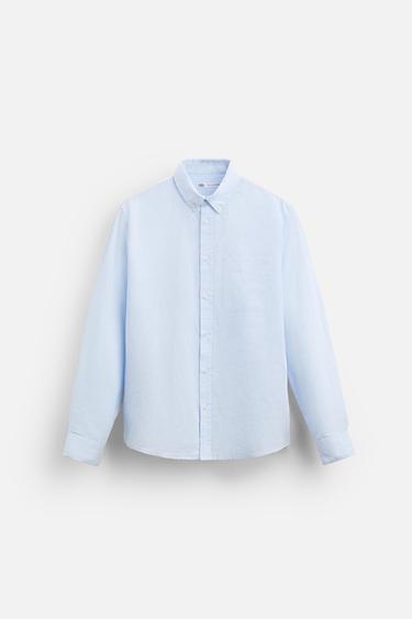 CAMISA LINO - ALGODÓN - Celeste de Zara