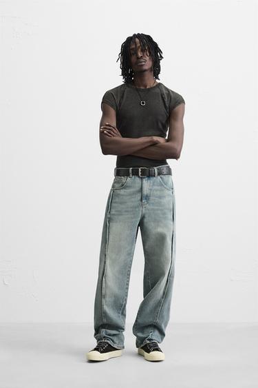 SEAMED BAGGY FIT JEANS - Blue / Green by Zara