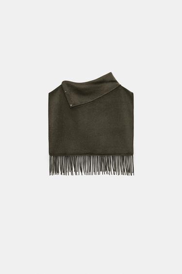 CAPE COURTE AVEC LAINE FRANGES - Kaki de Zara - Image 4