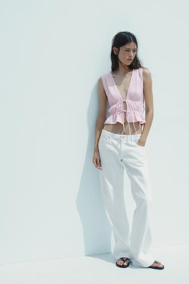 Zara GINGHAM TIE TOP - Pink / White - Image 0