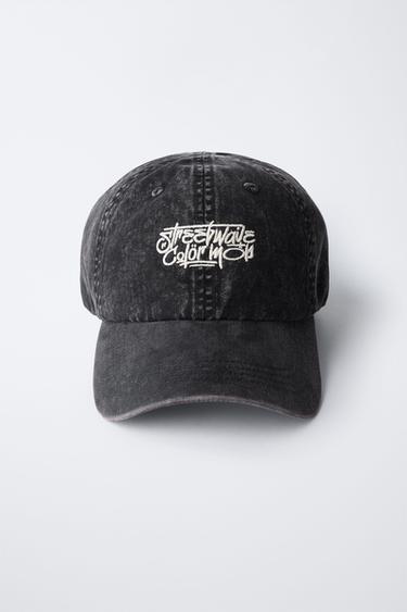 GORRA EFECTO LAVADO TEXTO BORDADO - Negro de Zara