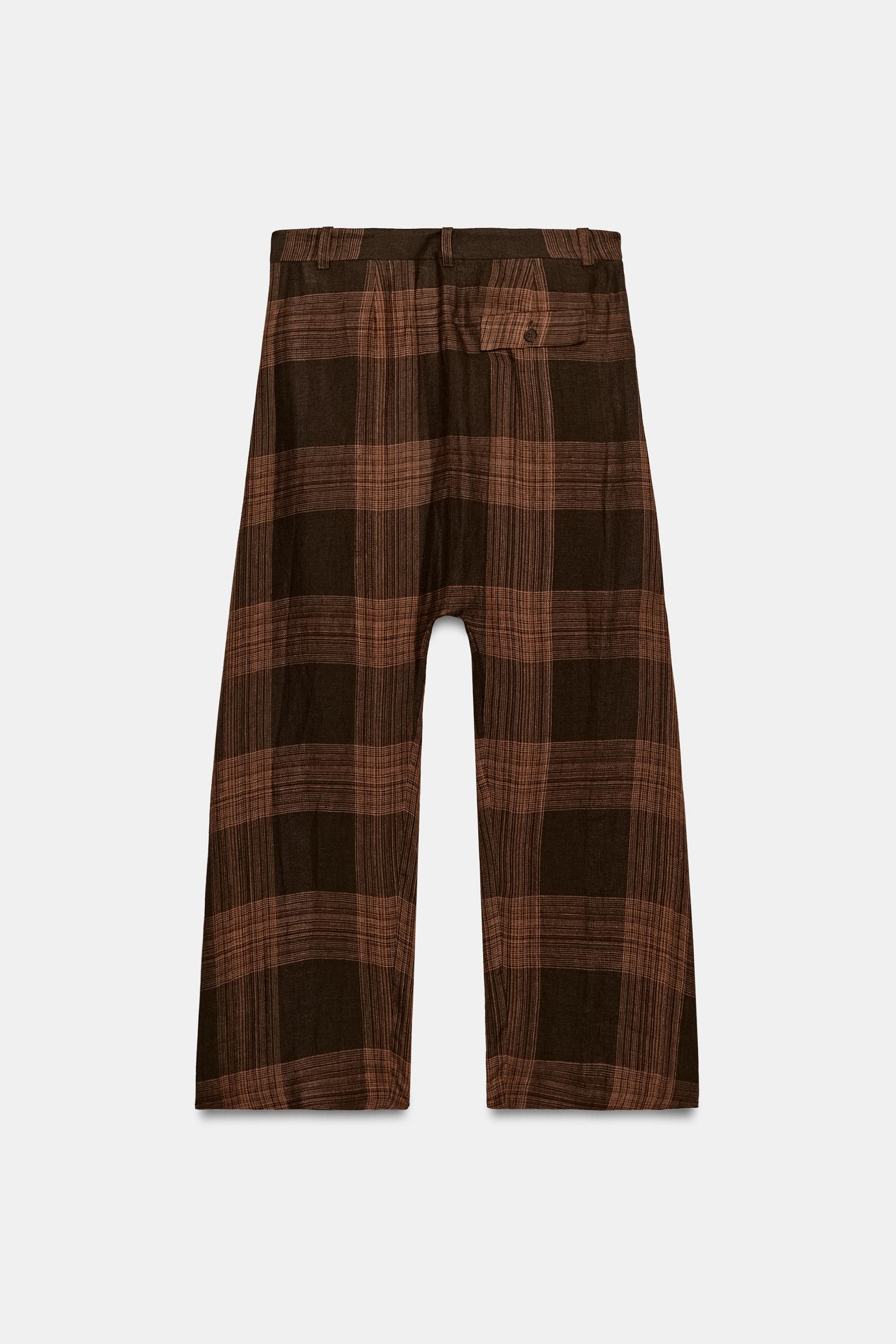 Женские брюки Zara ZW COLLECTION CHECKED LINEN TROUSERS — фото 5