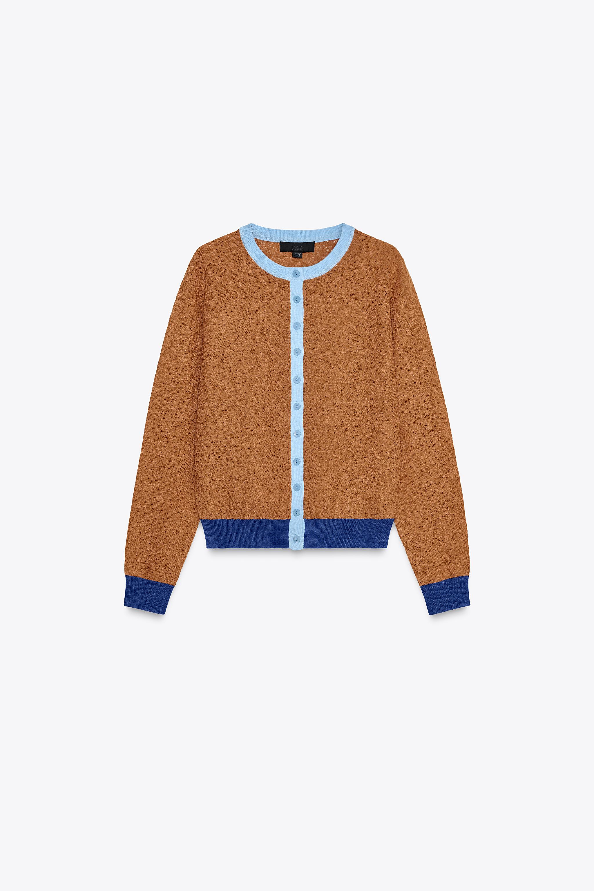 COLOUR BLOCK CARDIGAN Brown-Blue ZARA Australia