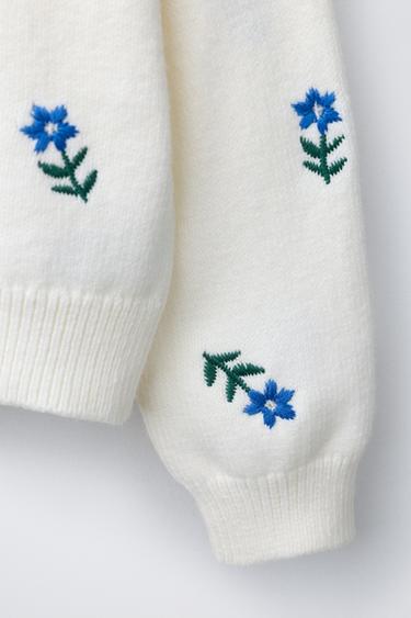 EMBROIDERED FLORAL KNIT SWEATER - Ecru by Zara - Image 3
