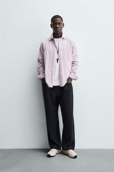 WASHED STRIPED SHIRT - Pink / Mauve by Zara