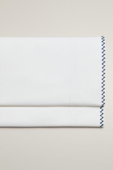 FLAT SHEET WITH EMBROIDERED BORDER - Oyster-white by Zara