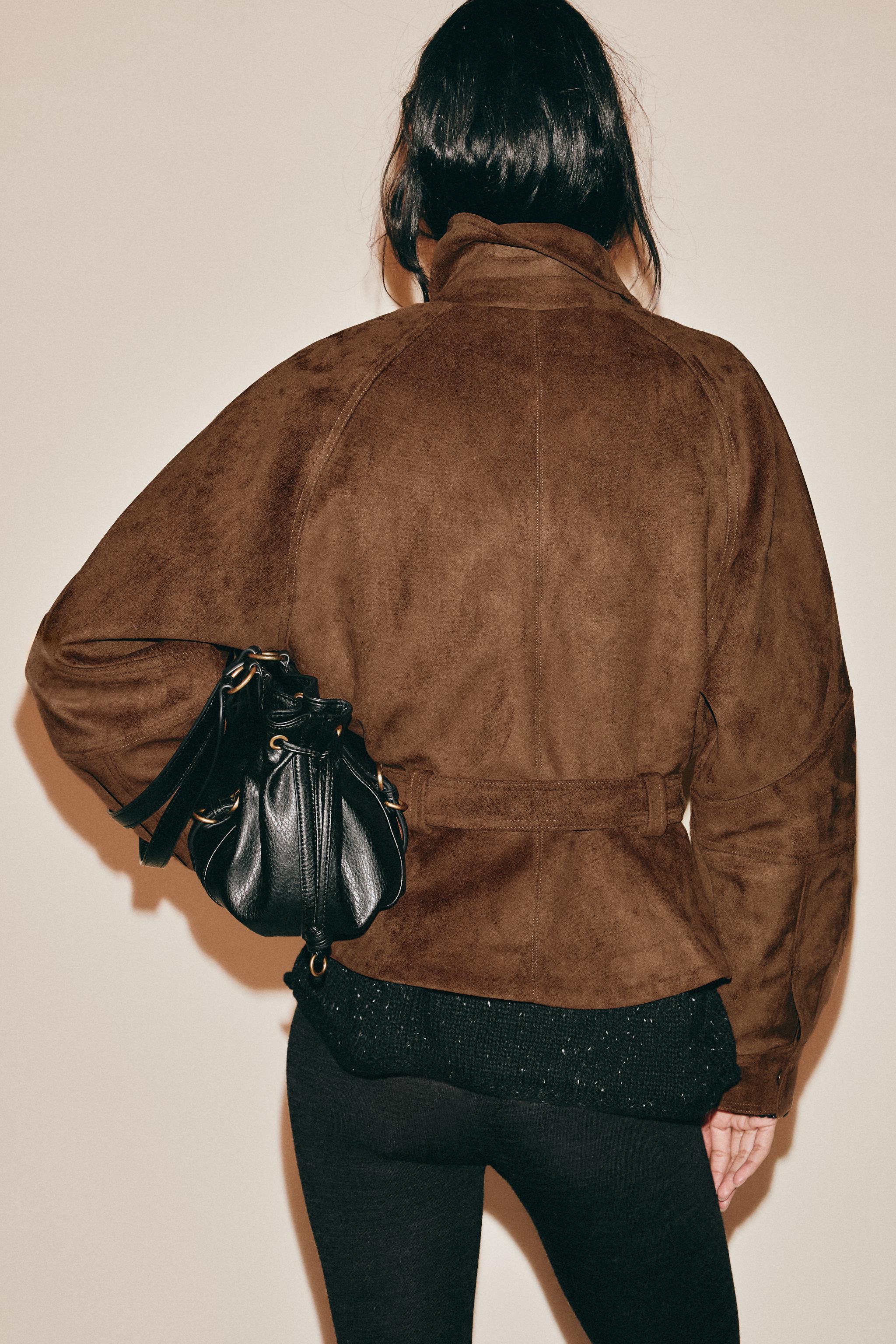FAUX SUEDE BELTED JACKET