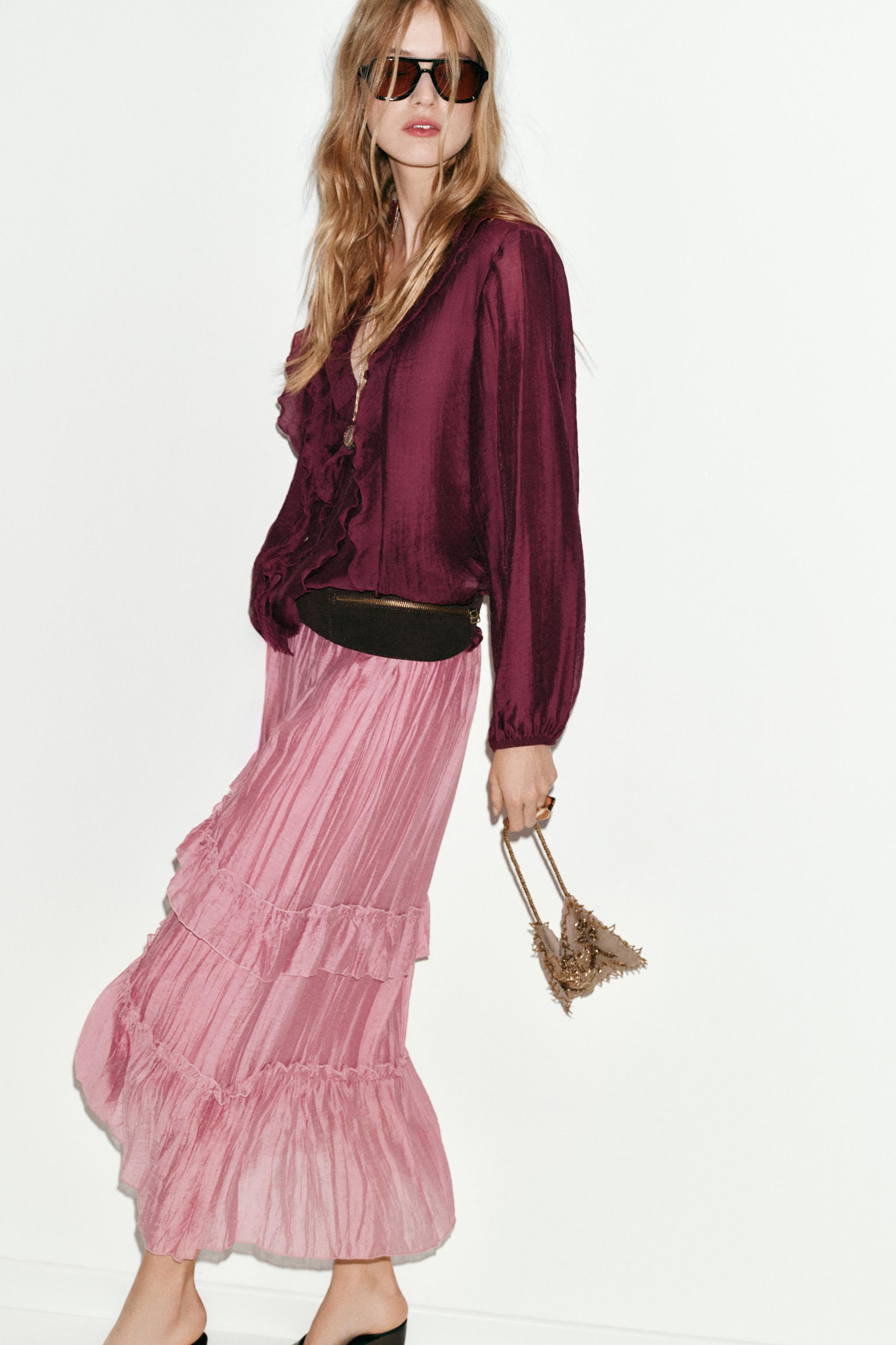 RUFFLED MIDI SKIRT