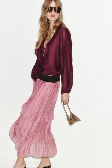 RUFFLED MIDI SKIRT - MARSALA by Zara - Image 3