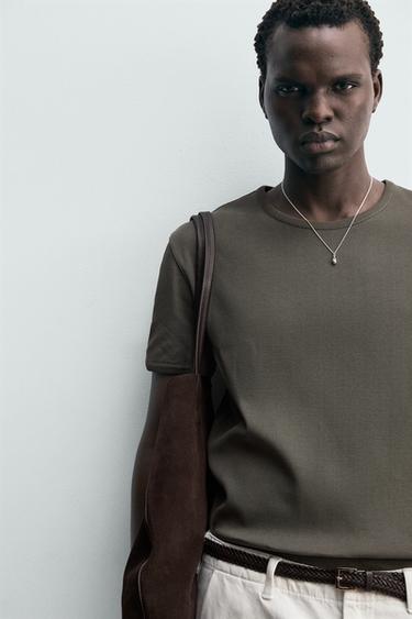 T-SHIRT CÔTELÉ BASIQUE - Gris taupe de Zara - Image 5
