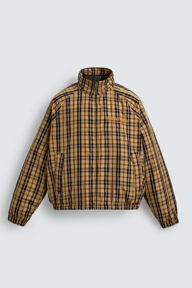 Zara BOXY FIT PLAID TECHNICAL JACKET - Yellow