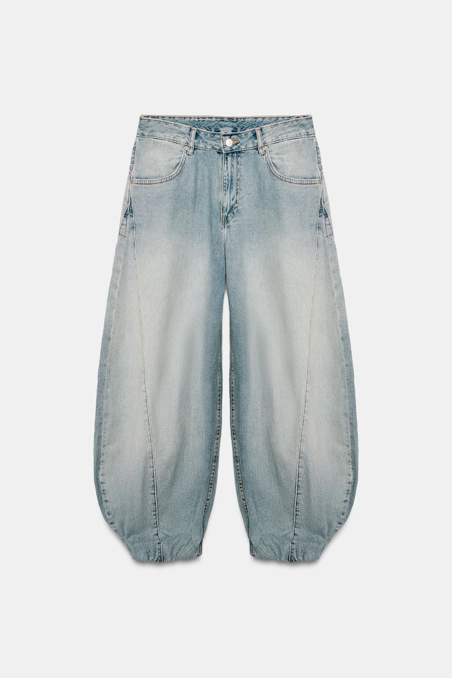 Женские джинсы Zara Trf Mid-Rise Elastic Voluminous, цвет: Синий — фото 8