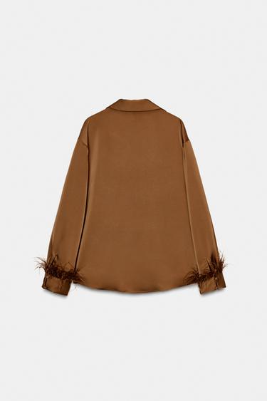 FEATHER SATIN BLOUSE - Caramel by Zara - Image 7