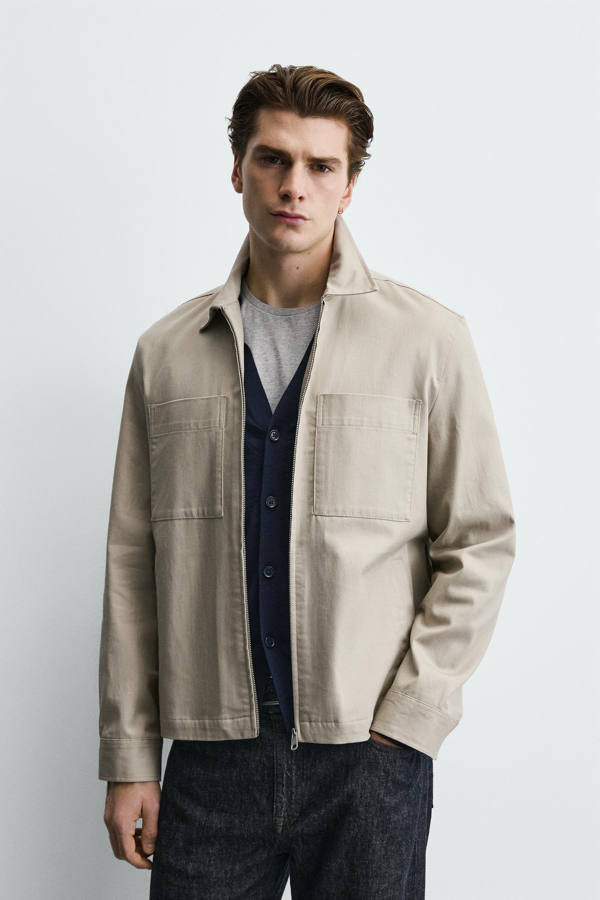 REGULAR FIT OVERSHIRT WITH POCKETS — Beige