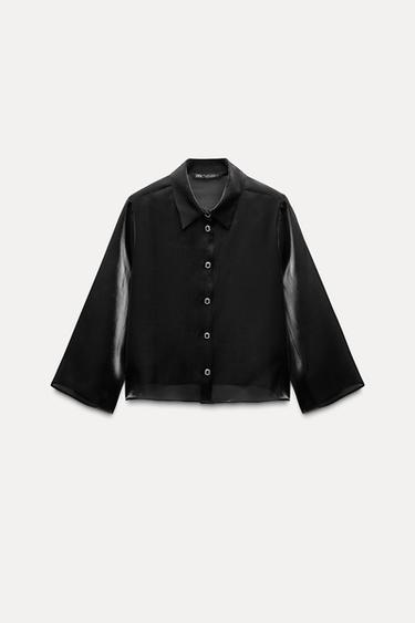 РУБАШКА ИЗ ОРГАНЗЫ С ДЕКОРАТИВНЫМИ ПУГОВИЦАМИ — ЧЕРНЫЙ от Zara — изображение 0