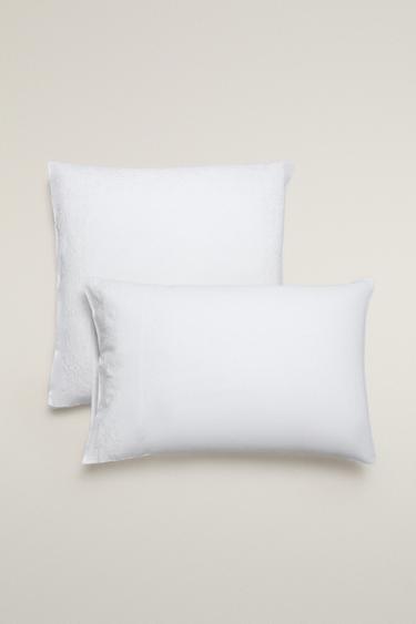 Zara EMBOSSED COTTON AND LINEN PILLOWCASE - White - Image 0