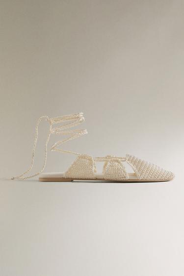 CROCHET SANDALS WITH ANKLE STRAPS - White by Zara - Image 0