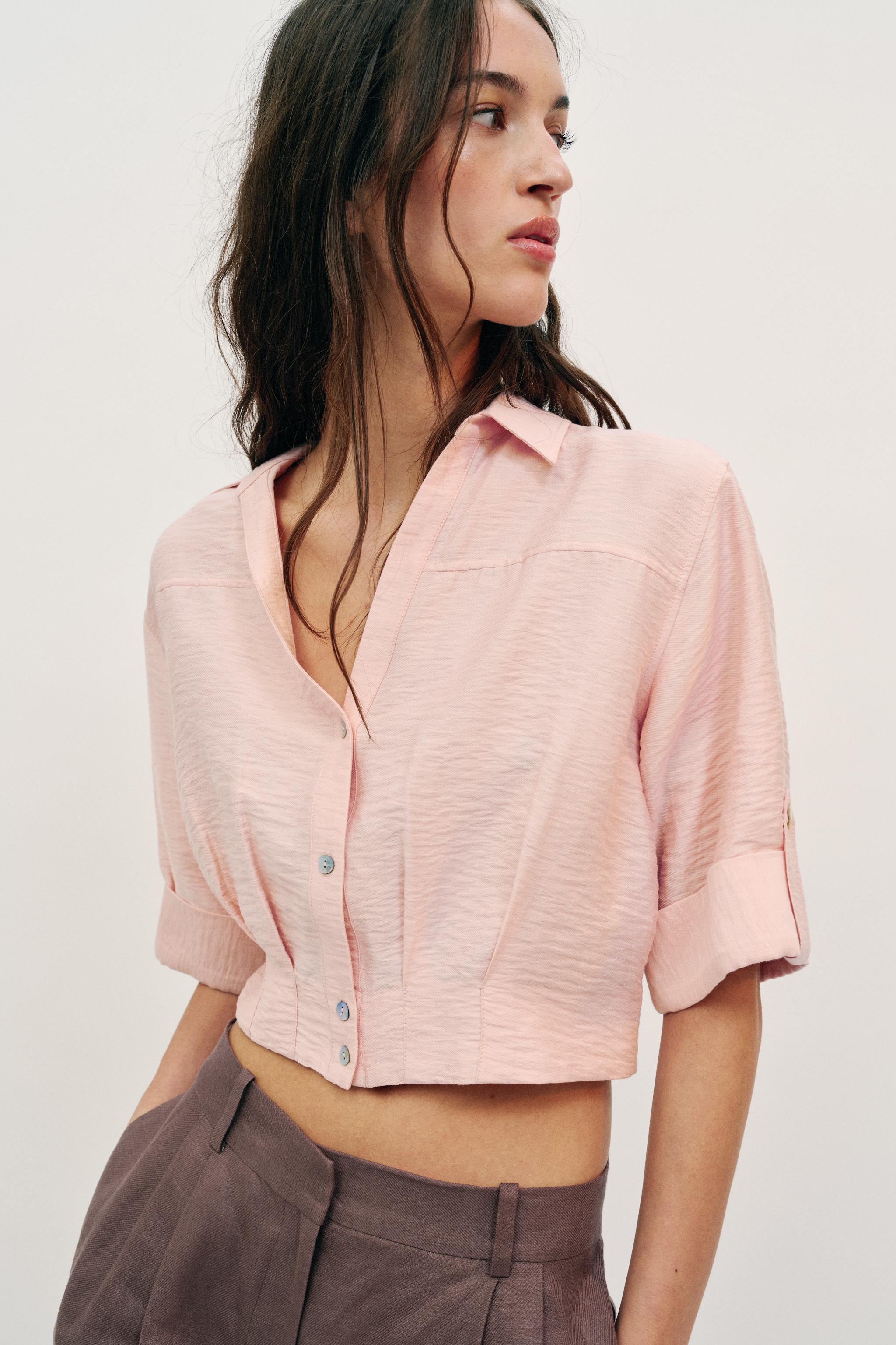 CROPPED LINEN BLEND SHIRT