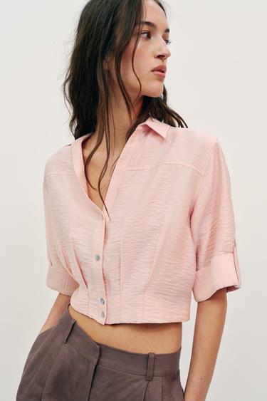 SHORT LINEN BLEND SHIRT - Beige-pink by Zara