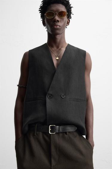 GILET CROISÉ 100 % LIN - Noir de Zara - Image 4