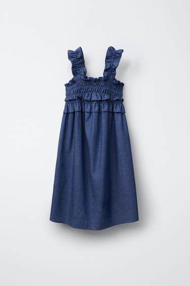 Zara FLOWY DENIM DRESS - Blue - Image 0