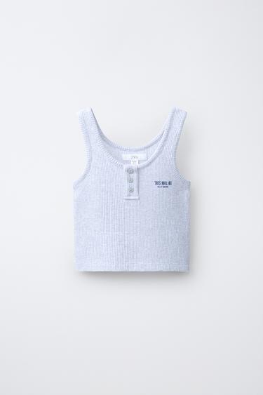 TOP WAFFLE ME TEKST - Gri me cirka nga Zara