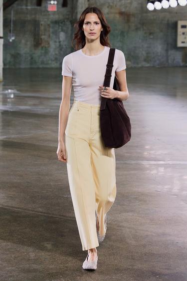 ZW COLLECTION WIDE-LEG HIGH-WAIST JEANS - Light yellow by Zara