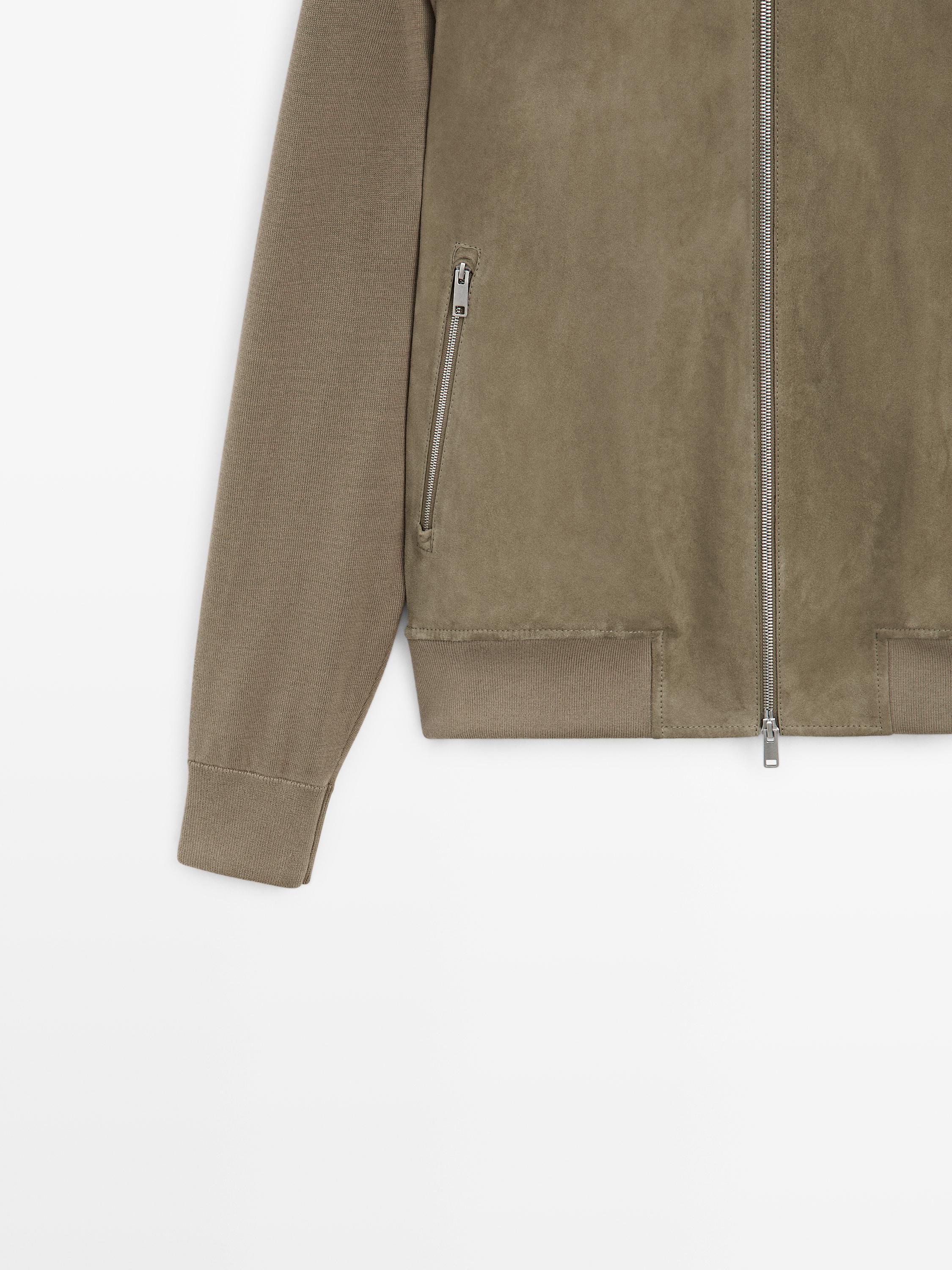 Contrast knit and suede leather jacket