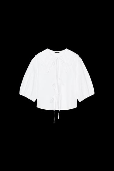Zara PETER PAN COLLAR POPLIN SHIRT - White - Image 0