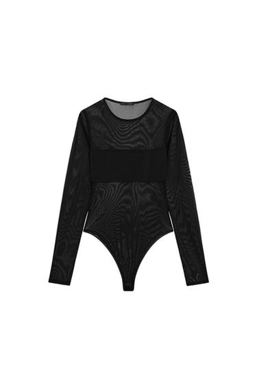 Zara COMBINATION TULLE BODYSUIT - Black