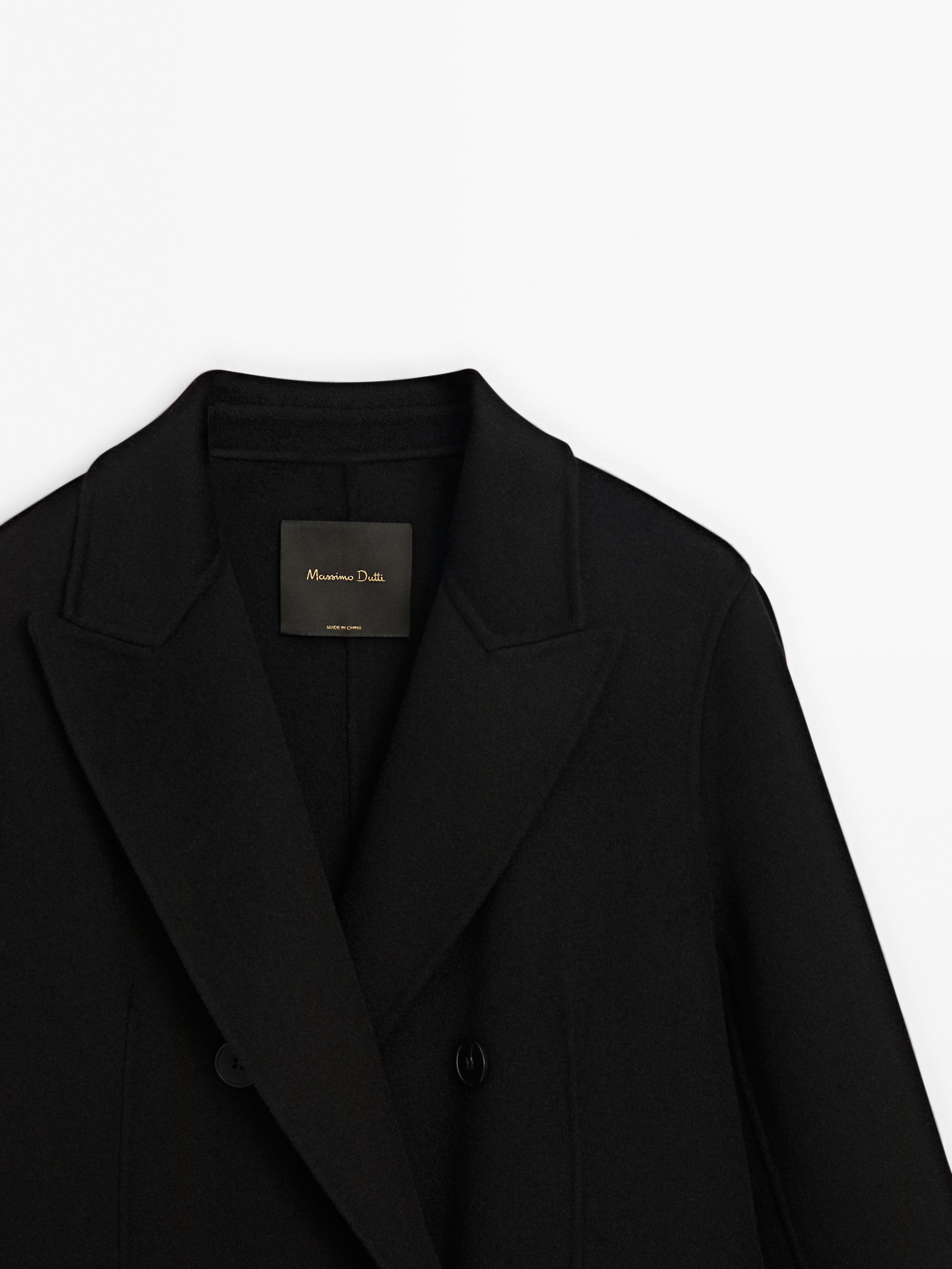 Zara double breasted coat black sales